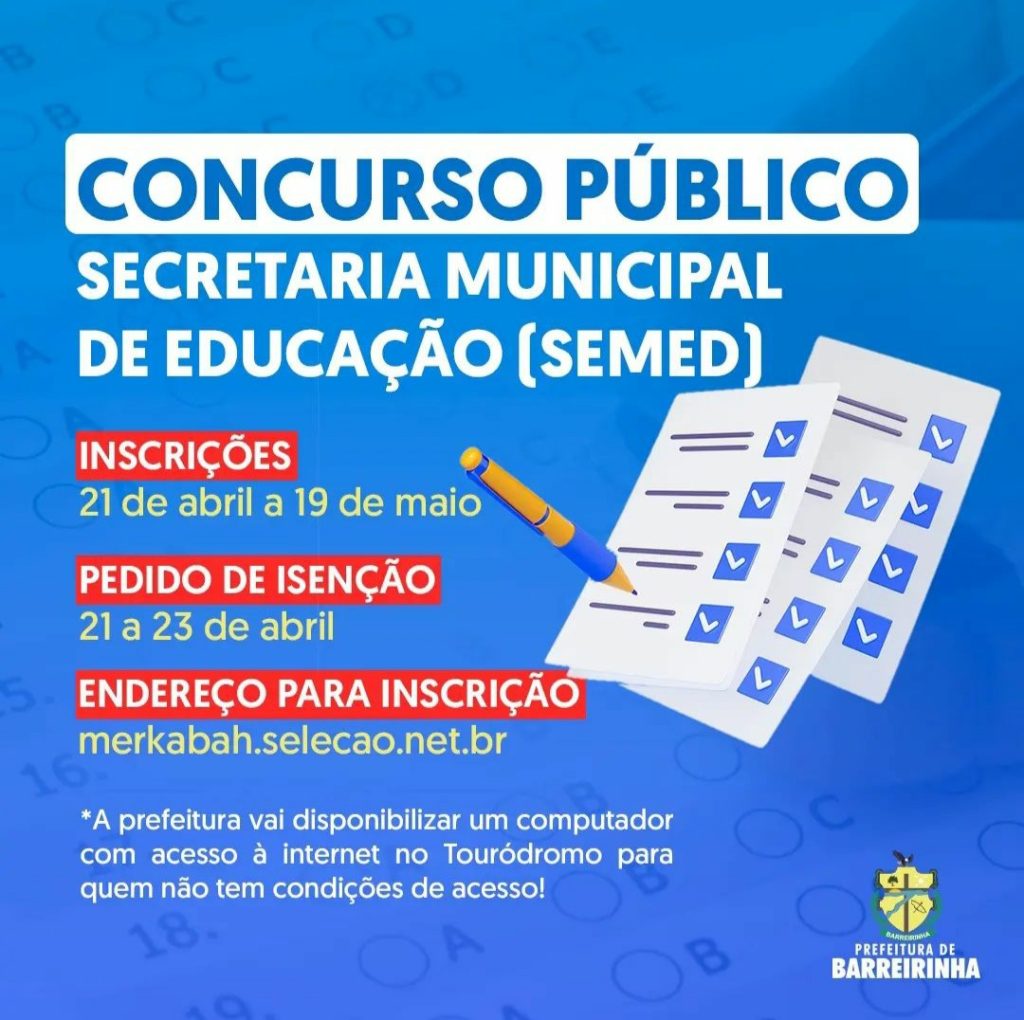 Concurso público da Prefeitura de Barreirinha tem 826 vagas na educação 