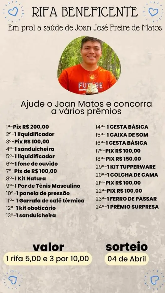 Ajude Joan Mattos: Rifa Beneficente no Liceu de Artes 1 rifa beneficente em prol a saude de Joan Mattos