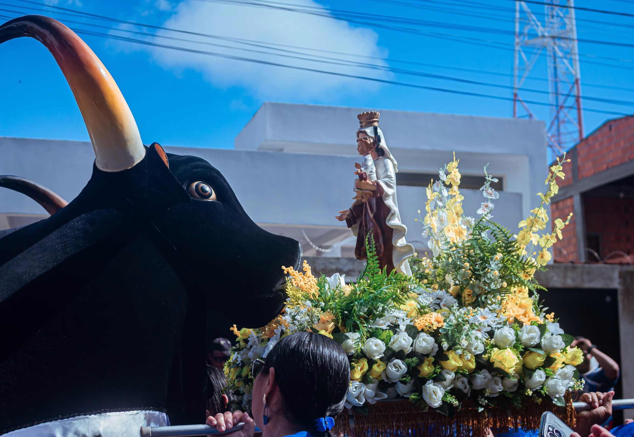 Entre arte e devoção, Boi Caprichoso recebe imagem peregrina de Nossa Senhora do Carmo
