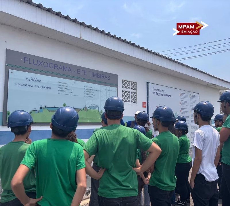 Alunos de escola do São Jorge visitam estação de tratamento de esgoto pelo projeto Sementes do Futuro, do MPAM