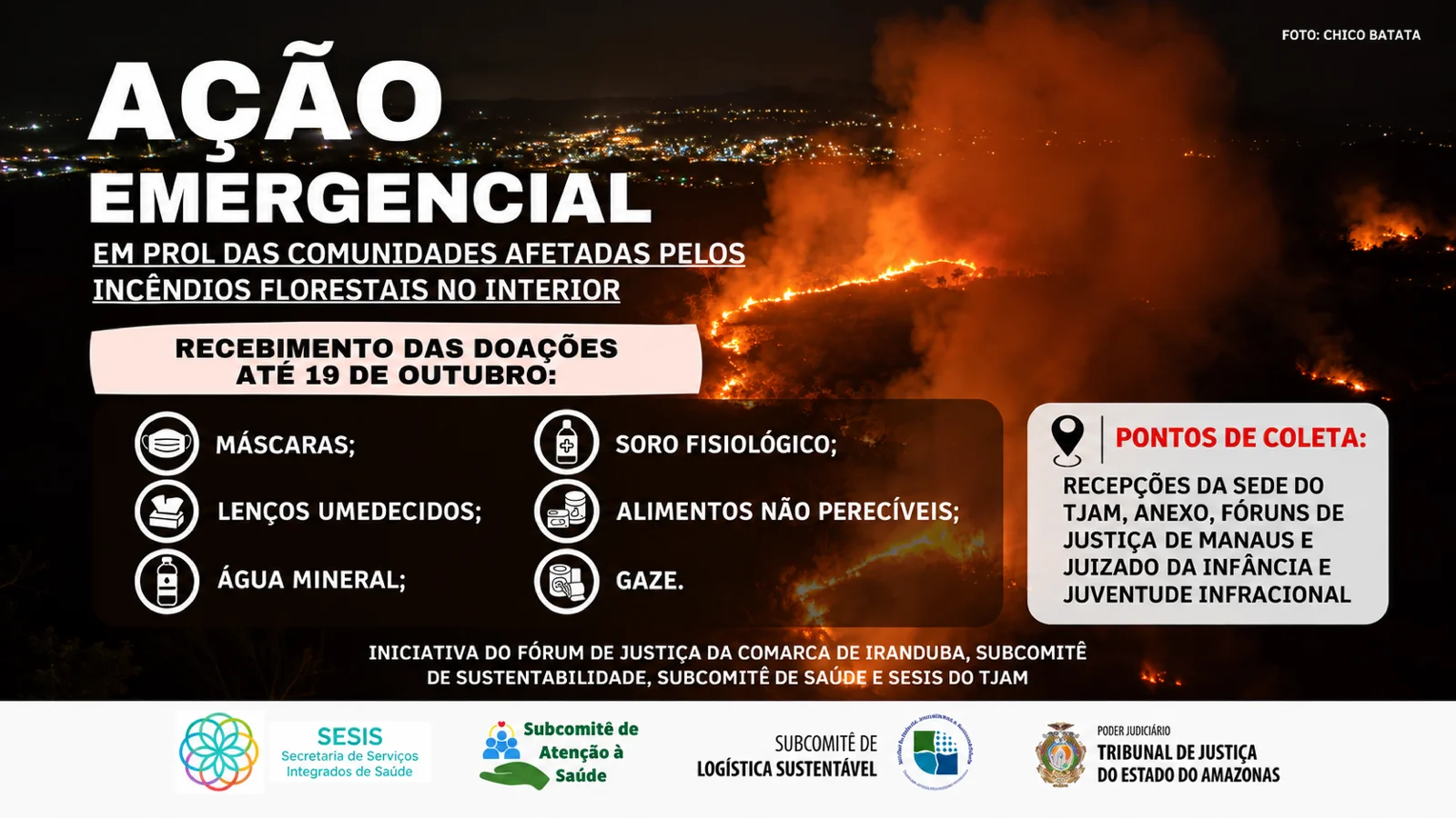 TJAM promove campanha solidária para ajudar vítimas de incêndios florestais no Amazonas