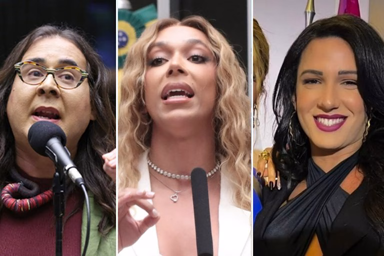 Duda Salabert (E), Erika Hilton e Thabatta Pimenta