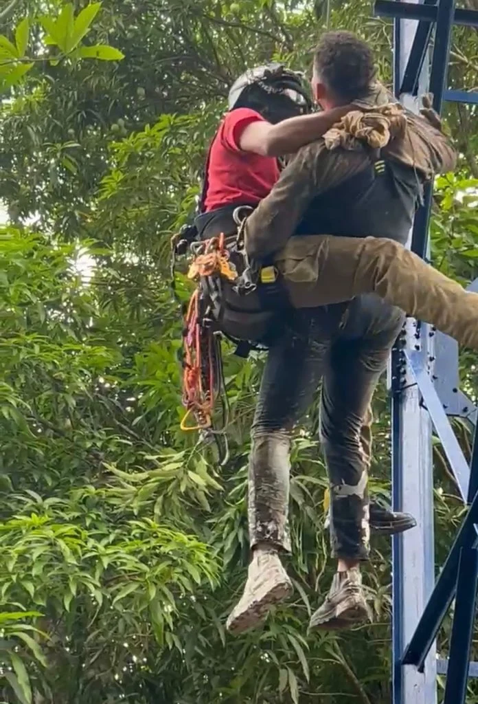 Bombeiros resgatam homens presos em caixa d’água a 20 metros de altura após intoxicação por solvente durante pintura