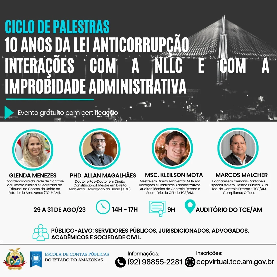 Em ciclo de palestras, TCE-AM celebrará os 10 anos da Lei Anticorrupção