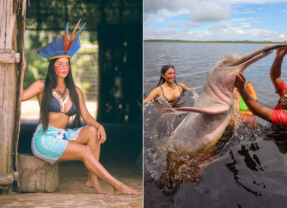 Ex-BBB Kerline nada com botos em viagem à Amazônia; fotos 7 Ex-BBB Kerline nada com botos em viagem à Amazônia; fotos