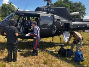Serviço aéreo da SSP-AM resgata bebê com bronquiolite aguda grave em comunidade rural em Manaus